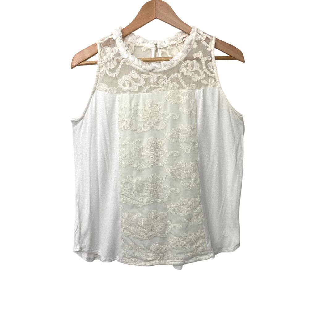 Lace Petral Floral Embroidered Sheer Delicate Girly Ivory Tank Top Blouse Small